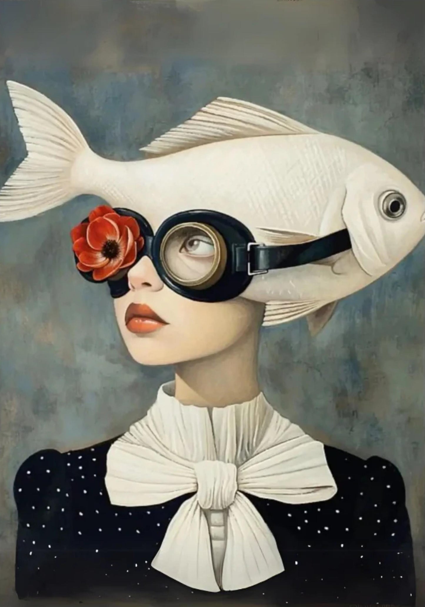 Blumenmädchen | Surrealer Himmel | Vintage-Tauchermaske