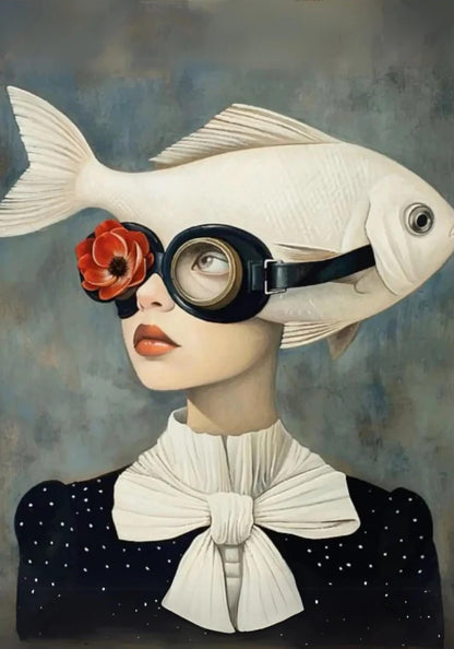 Blumenmädchen | Surrealer Himmel | Vintage-Tauchermaske