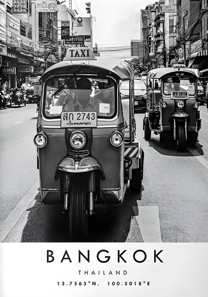 Bangkok Streets Tuk-Tuk Poster | Lebendiges Thailand-Erlebnis | Farbenfrohes Kunstwerk der Stadtszene