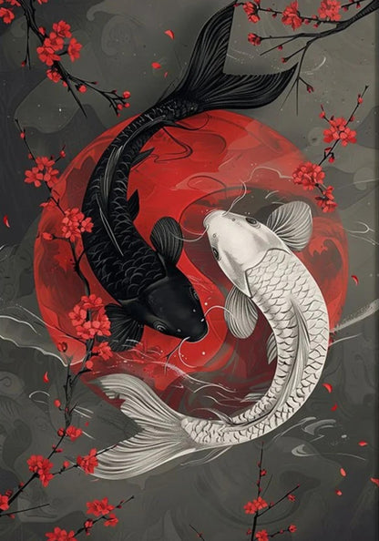 Japanische Koi | Ukiyo-e Yin Yang Kunst
