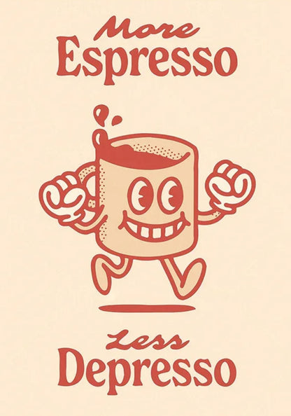 Retro Espresso Record Player | Cartoon Canvas Art