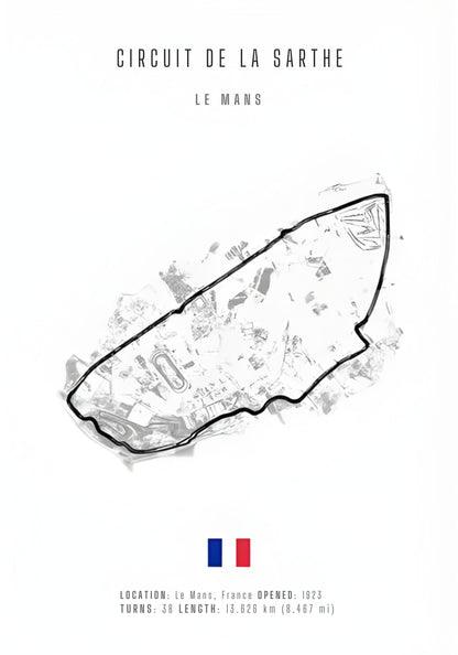 Circuit de la Sarthe Poster | F1 Racing Track Layout Art | Formula 1 Motor Sport Decor
