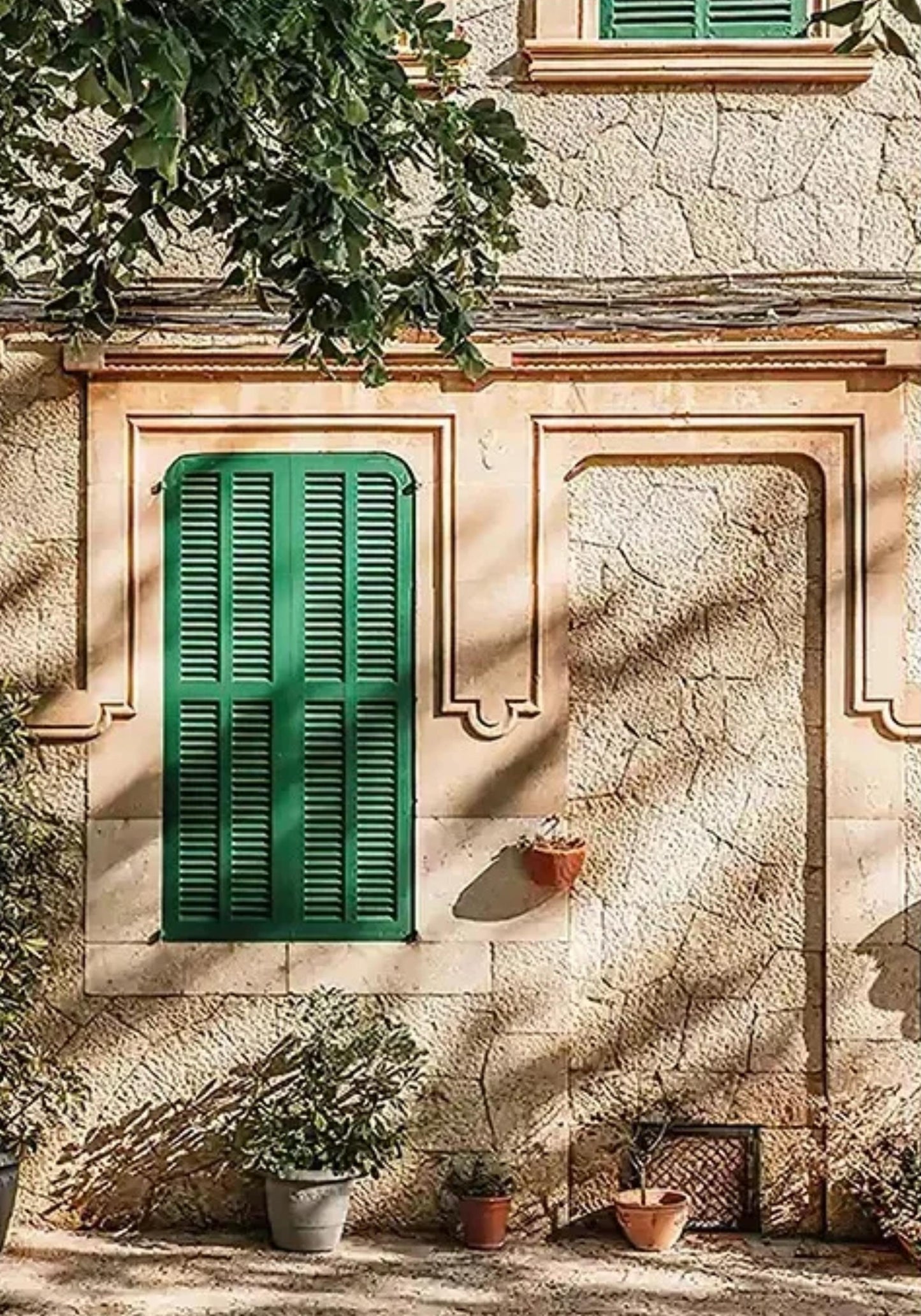 Italian Town Poster | Green Shutters | Classic Home Decor | Scenic Home Garden Wall Art