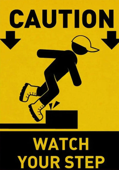 Vorsicht, achtet auf eure Schritte! | Warnhinweise im Vintage-Stil