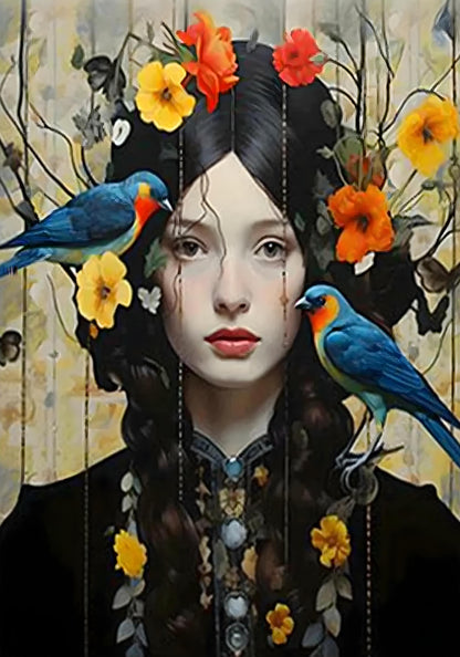 Citrus Vision Poster | Flower Hat Design | Mind Blossoms Illustration | Floral Female Portrait | Nature-Inspired Art Decor