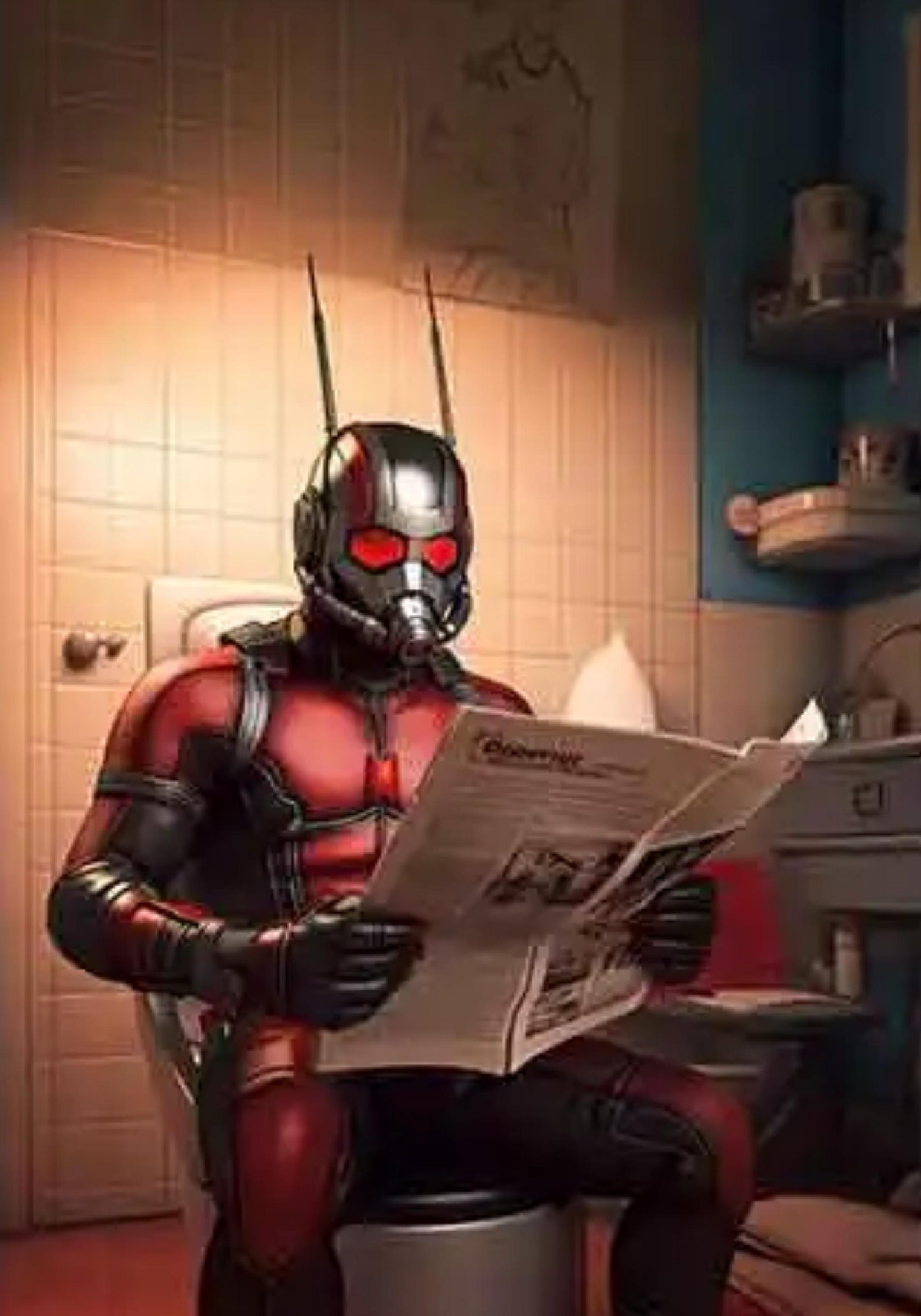 Marvel-Comic-Poster | Superhelden-Badezimmer-Wandkunst | Lustiges Spiderman-Dekor beim Zeitunglesen | Cartoon-Leinwand