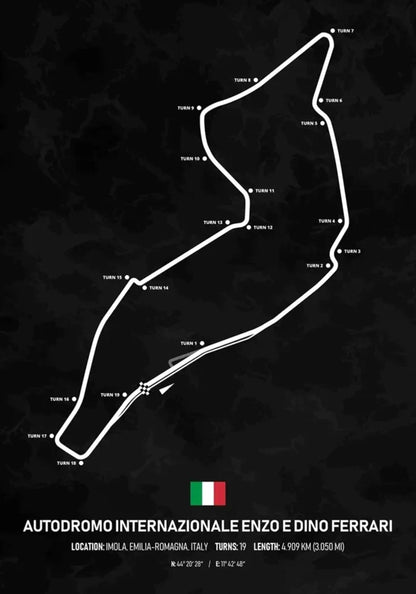 Autodromo Internazionale Enzo e Dino Ferrari Formel 1 Poster | Italien | Imola | Historische Grand-Prix-Strecke von Imola | Klassische F1-Rennstrecken-Wandkunst