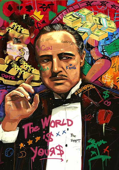 Der Pate-Graffiti-Leinwand | Filmstar-Kunst | Pop-Art-Wanddekoration | Poster für Wohnzimmer | Leinwandgemälde