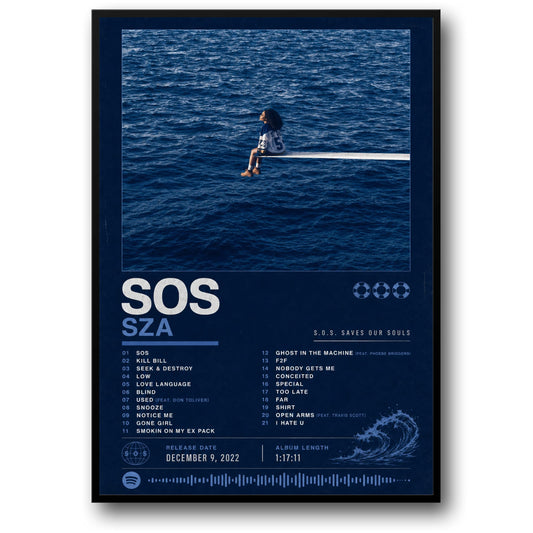 SZA SOS Album Cover Kunst Poster | Oceaan Thema Decor | Unieke Muziek Kunstafdruk | Wandkunst voor Muziekliefhebbers | Aesthetische Thuisdecoratie Poster