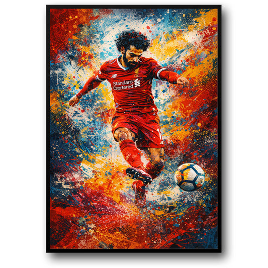 Voetbal Kunst | Rode Liverpool Kit | Decor voor Sportliefhebbers | Energieke & Levendige Muur Print | Bewegingseffect | Kleurrijke Achtergrond | Hoge Kwaliteit Poster | Thuis Kantoor Sport Kamer Decor | Voetbal Fans Display