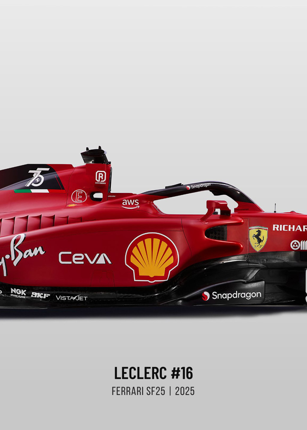 3-Piece | Ferrari | F1 |Charles Leclerc 2025 Season | Triple Panel Formula 1 Racing Car Poster | Vibrant Full-Car Profile Displays | Collector's Edition Artwork