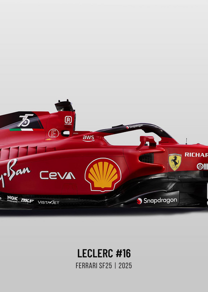 3-Piece | Ferrari | F1 |Charles Leclerc 2025 Season | Triple Panel Formula 1 Racing Car Poster | Vibrant Full-Car Profile Displays | Collector's Edition Artwork