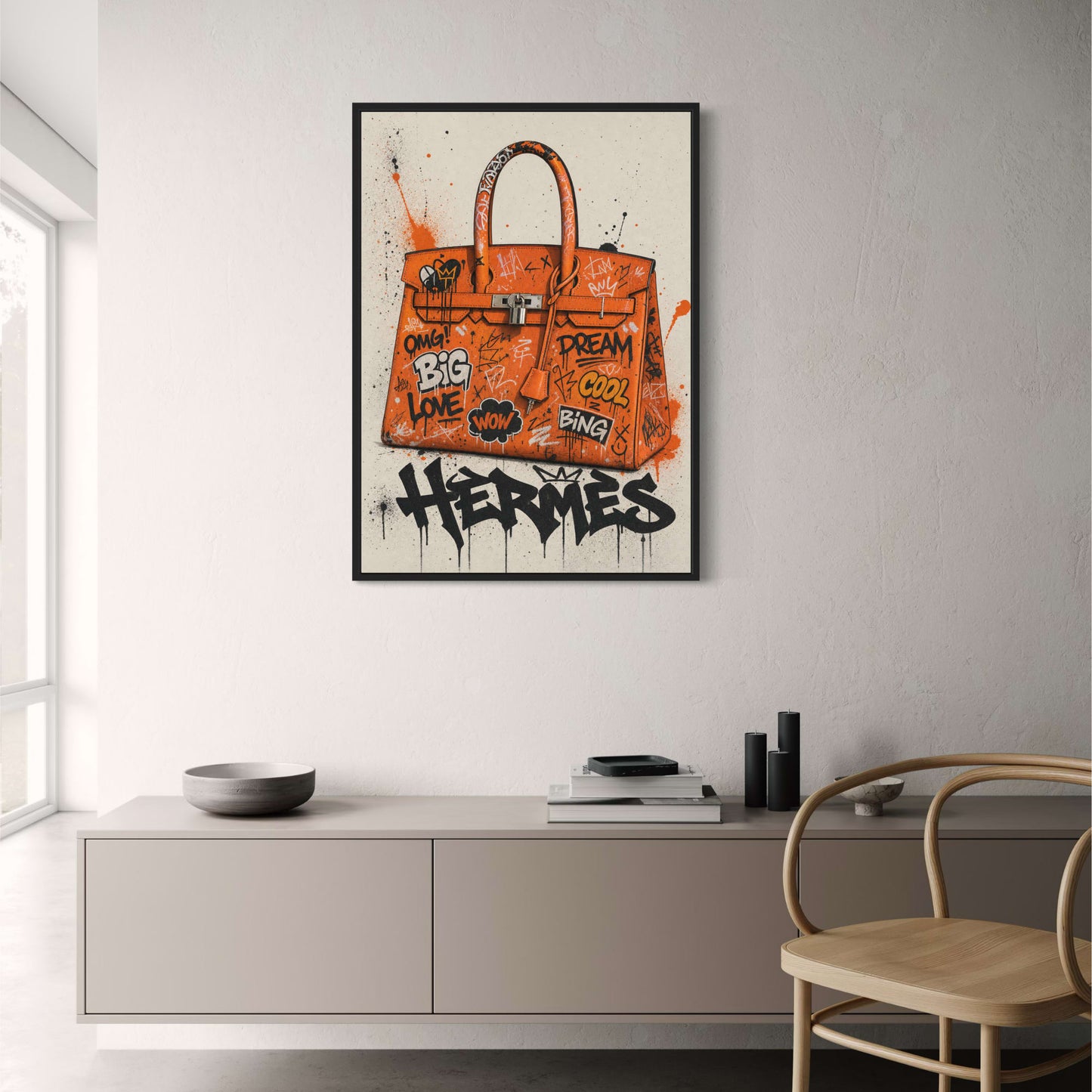 Stylish Graffiti Art | Orange Designer Handbag Illustration | Trendy Wall Print Poster | Fashion Inspired Decor