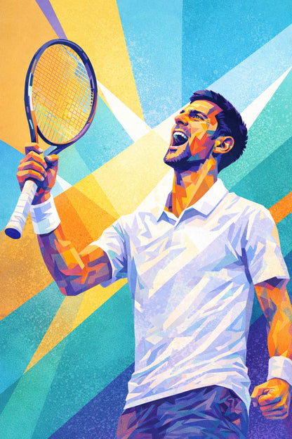 Tennis Player | Geometric Patterns Victory Celebration | Pop Art Sports Poster | Ideal Home Office Decor Print