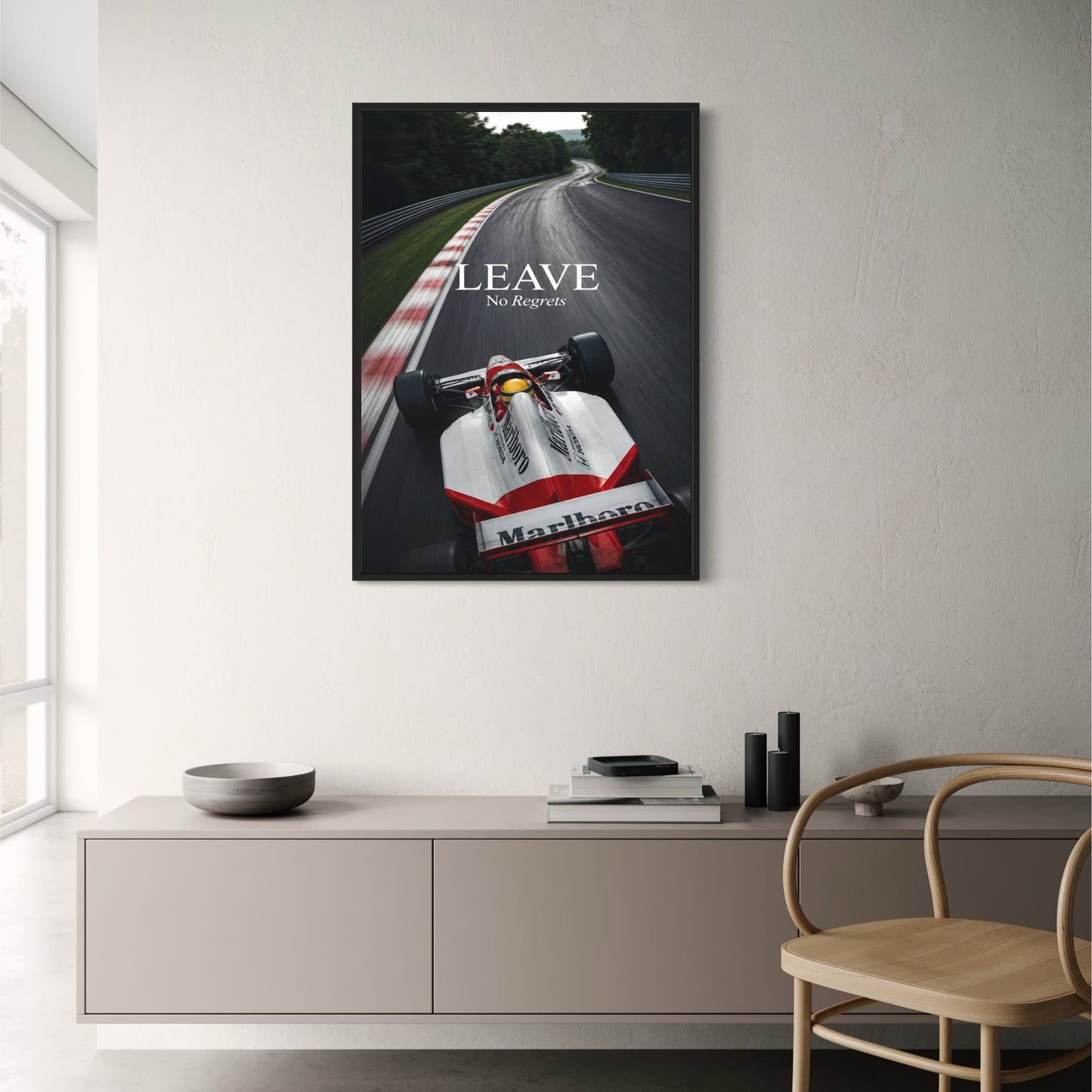 LEAVE No Regrets | F1 Motivational Racing Car Art | High-Speed Motorsport Track