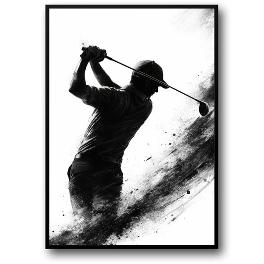 Dynamische Golfer Silhouet | Abstract Zwart & Wit Kunst | Poster & Afdruk Elegant | Unieke Wanddecoratie voor Sportliefhebbers