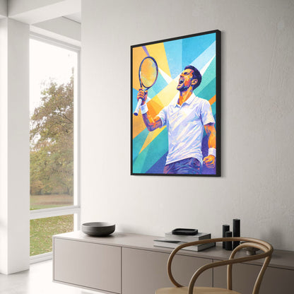 Tennis Player | Geometric Patterns Victory Celebration | Pop Art Sports Poster | Ideal Home Office Decor Print