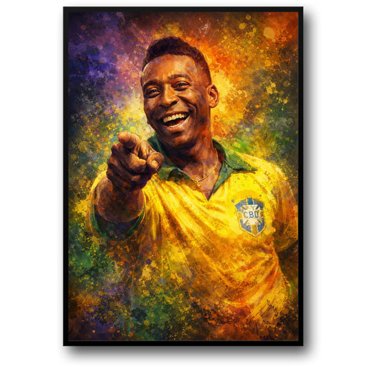 Beroemde Voetballer Kunst Poster | Geel en Groen Verfspetter Ontwerp | Sportliefhebbers Wanddecoratie | Hoge Kwaliteit Print voor Kunstliefhebbers en Voetbalfans | Kleurrijke Iconische Atletische Inspiratie