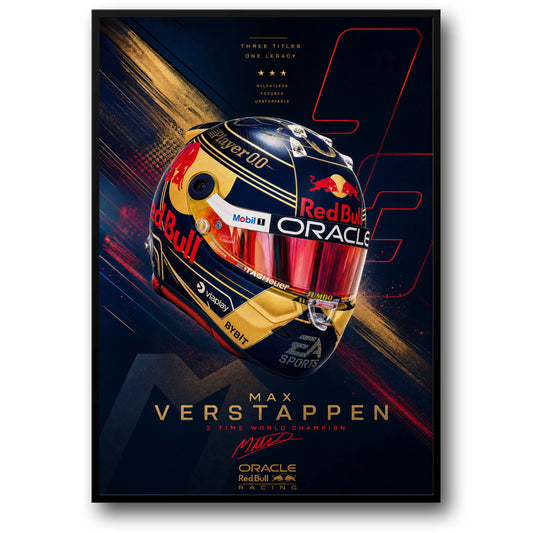 Max Verstappen Racing Helm | Kampioenschap Eerbetoon | Oracle Red Bull Atleet Kunst | Motiverende Eerbetoon Print | F1 Poster