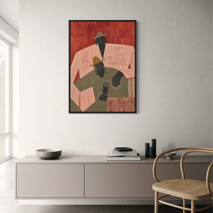 Artistic Expression | Abstract Figures with Hats | Unique Painting Style | Colorful Modern Poster Print | Bold Design Artwork