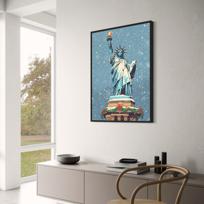 Festive Winter Scene | Statue of Liberty | Christmas Decor | Snowflakes and Garland | New York Style Seasonal Art Print | Holiday Poster | Iconic Monument | Cultural Significance | Stylish Wall Art Decor