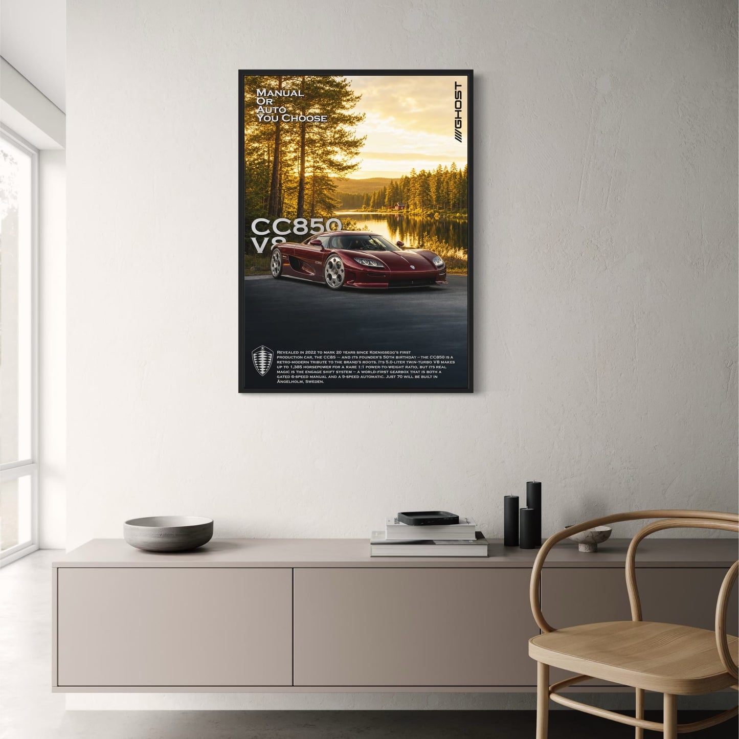 Koenigsegg CC850 V8 | Retro-Modern Eerbetoon | Luxe Sportwagen Erfenis | Hoogwaardige Prestaties Motor Kunstprint Poster