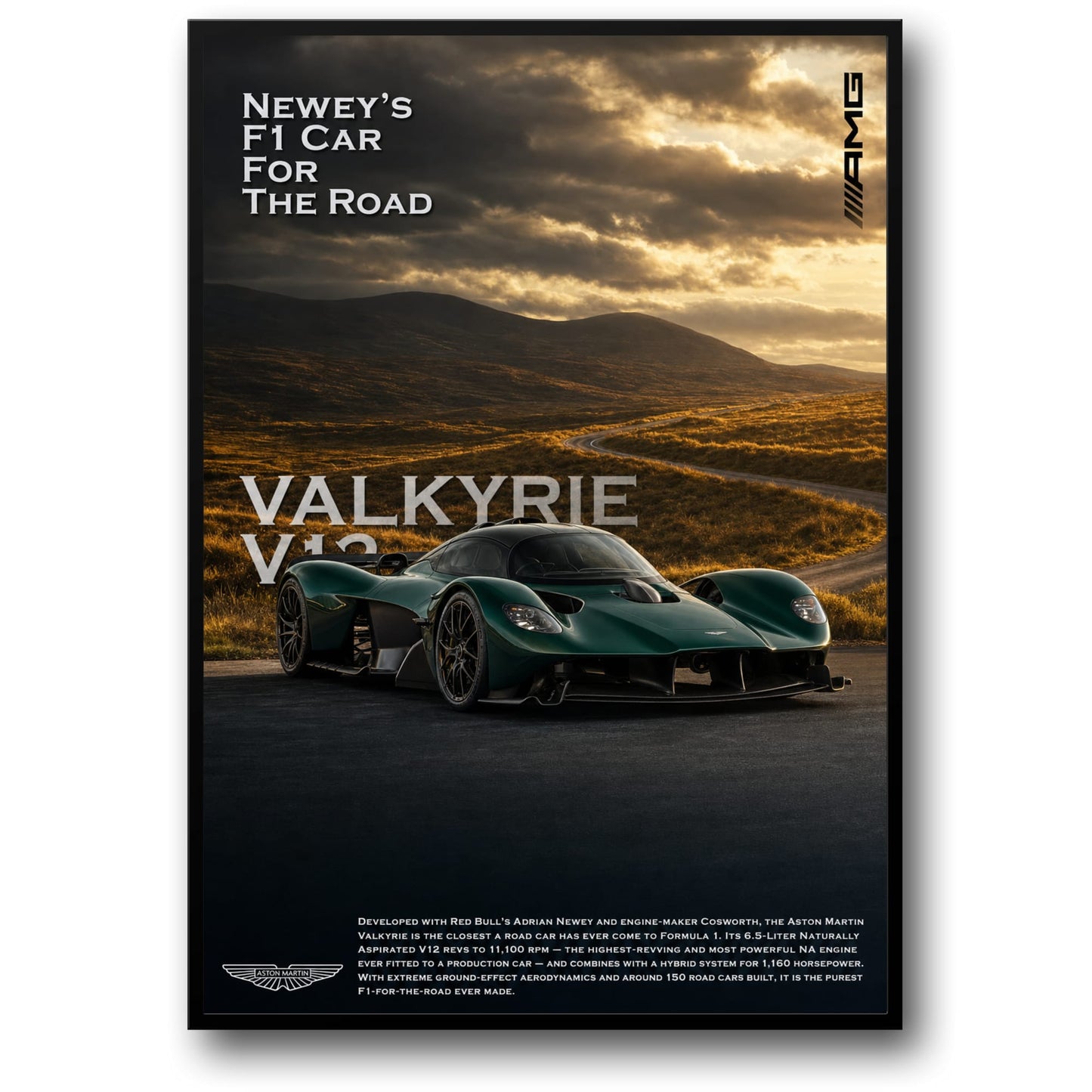 Aston Martin Valkyrie V12 Poster | F1 Inspired Supercar Art Print | Luxury Automobile Wall Decor | High Performance Vehicle Display