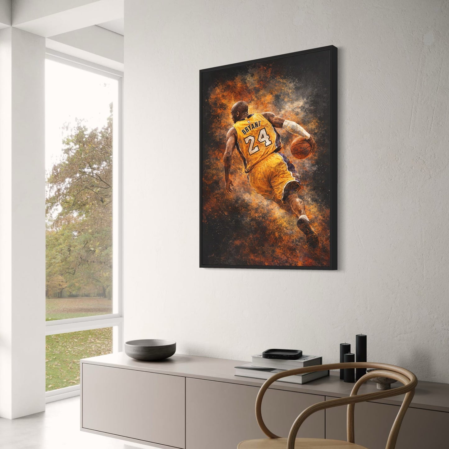 Kobe Bryant | NBA Artwork | Los Angeles Jersey No. 24 Wall Art | Basketball Icon Mid-Motion Print | Vibrant Sports Poster | Athletic Excellence Decor