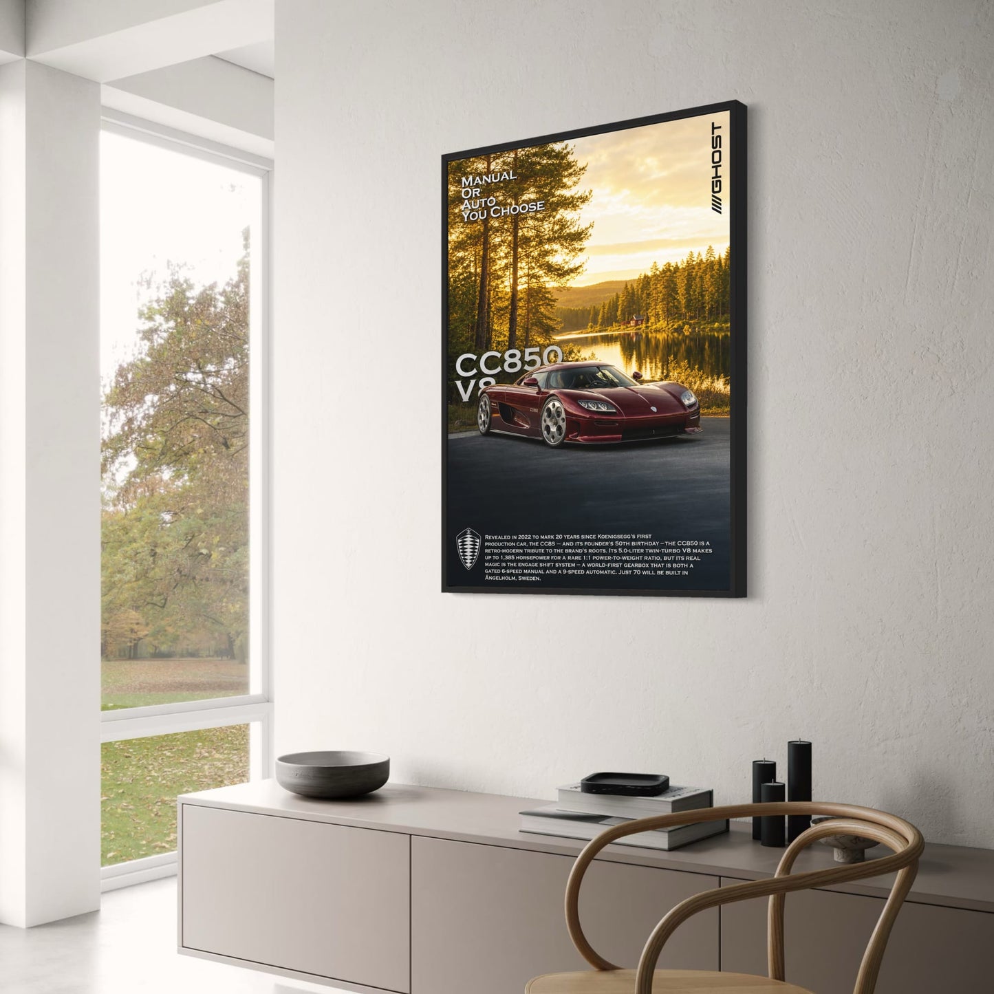 Koenigsegg CC850 V8 | Retro-Modern Eerbetoon | Luxe Sportwagen Erfenis | Hoogwaardige Prestaties Motor Kunstprint Poster