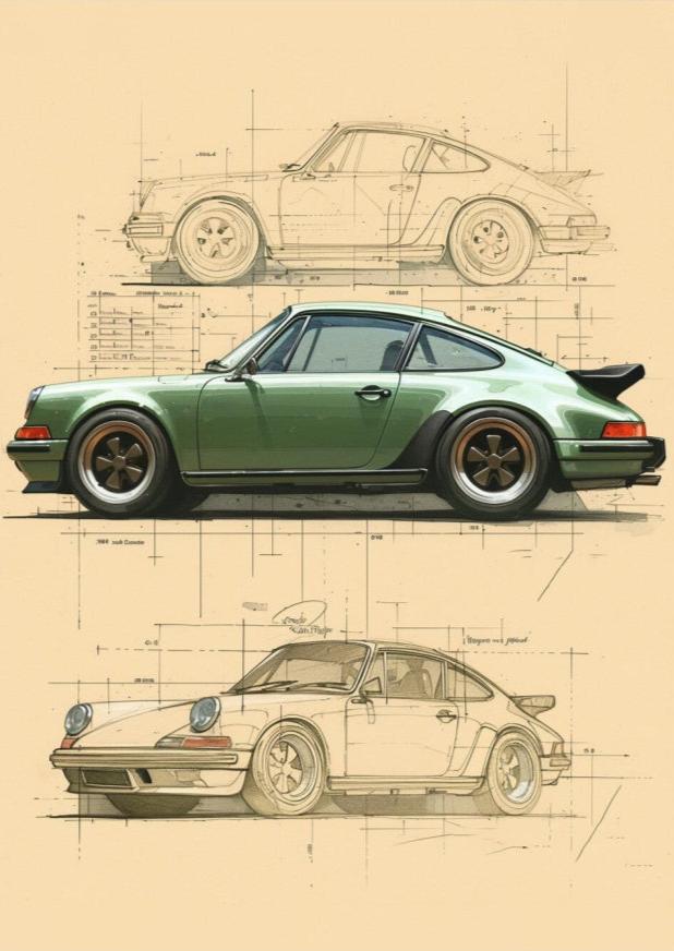 Porsche 911 Blaupause Vintage