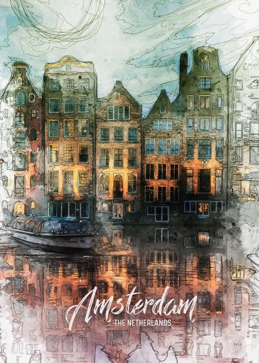 Canal Houses | Amsterdam | Netherlands | Traditional Dutch Architecture | Iconic Amsterdam Canals | Urban Architecture Posters