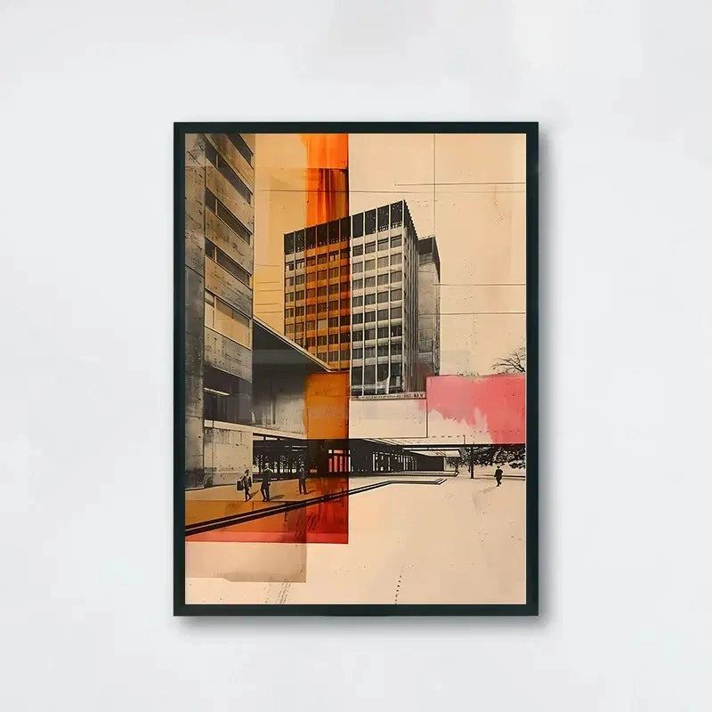 Vintage Urban Architecture Poster | Retro High-Rise Building Illustration | Sunlit Cityscape Art | Unique Home Decor