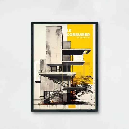 Le Corbusier-Inspired Modern Art Poster | Bold Yellow Abstract Architecture | Ideal for Home Office | Contemporary Wall Art