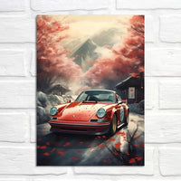 Porsche 911 | Winterzauber am Fuji | Kulturelles Tor | Ikonische Porsche-Reiseposter