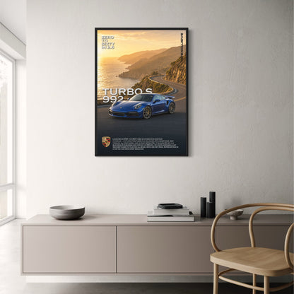 Porsche 992 Turbo S | Luxe Auto Prestaties Kunst | Van Nul naar Zestig in 2,6 Print | Prachtige Kustrit Poster