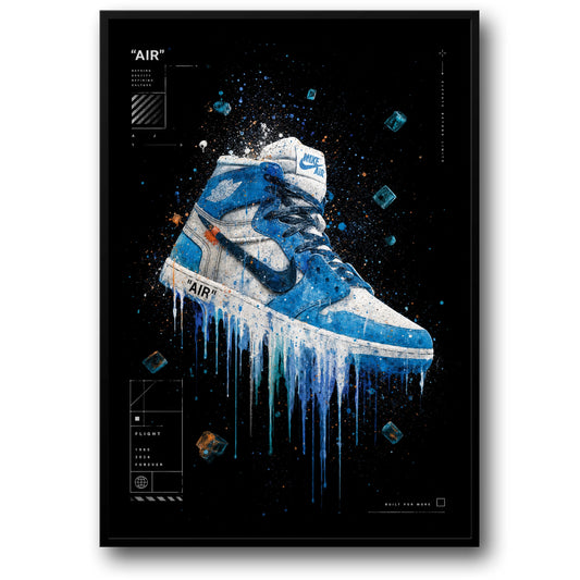 Iconische Sneaker Kunst | Blauwe Druppel Ontwerp | Moderne Wanddecoratie | Air Geïnspireerd | Hoge Kwaliteit Print | Perfect Cadeau Poster