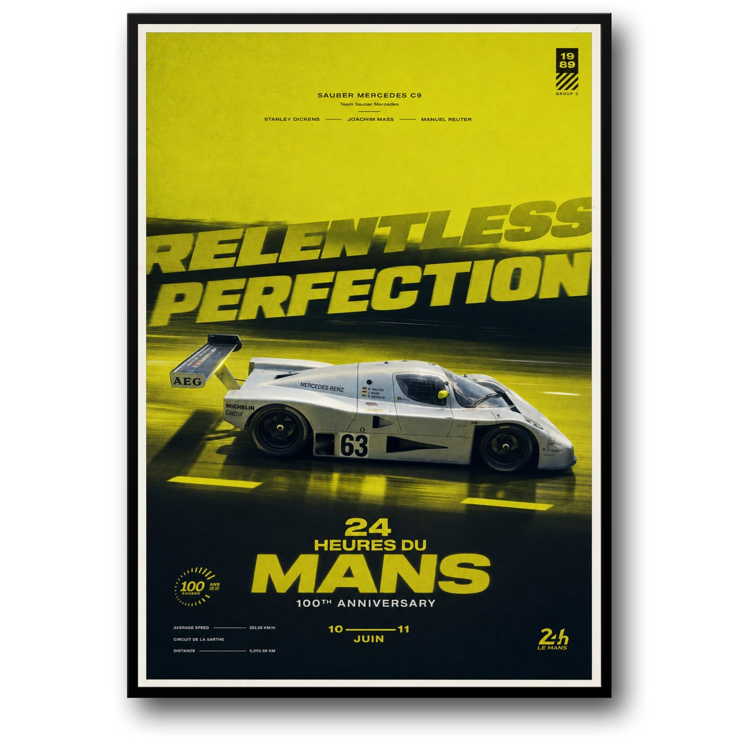 Sauber Mercedes C9 | 24 Hours of Le Mans 100th Anniversary Racing Car Poster | Classic Motorsport Art Print