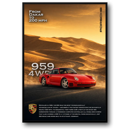 Porsche 959 4WD | Iconic Sports Car | High-Speed Racing | Luxury Automotive Art | Classic Car Enthusiast Poster