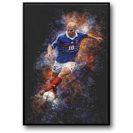 Sport Kunst | Blauwe Rode Jersey Atleet in Beweging | Levendige Kleuren Hoge Kwaliteit Print | Passionele Voetbal Poster | Woondecoratie