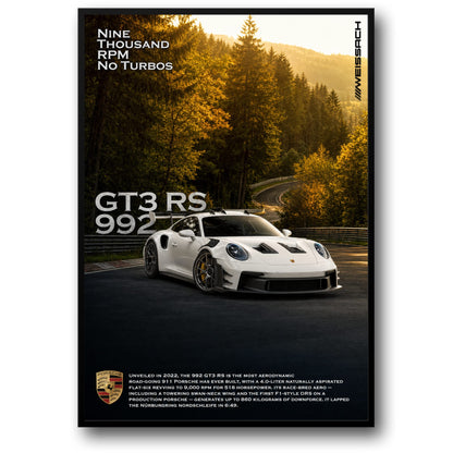 Porsche GT3 RS 992 | High Performance Car Art | Nine Thousand RPM | Automotive Poster | Wall Print Decor | Sports Car Enthusiast Gift