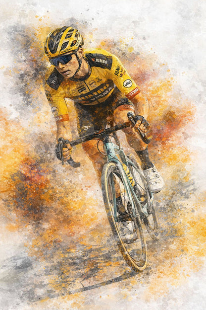 Cycling Wall Art | Professional Road Cyclist in Yellow & Black Team Kit | Modern Sports Poster Print for Gym or Home Decor Enthusiasts