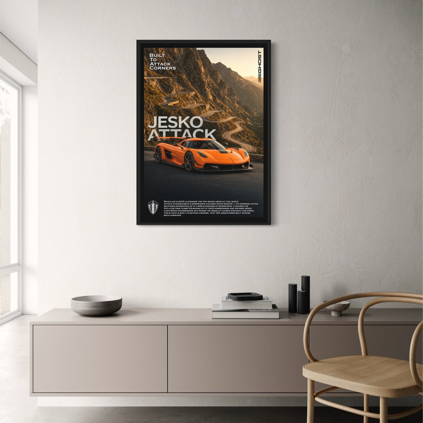 Koenigsegg Jesko Attack Poster | Mountain Road Landscape | Jesko Attack Art | Supercar Enthusiast Wall Poster Print | Automotive Decor
