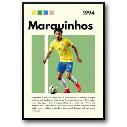 Marquinhos | Braziliaans Elftal | Iconisch Nr. 4 | Geel Blauw Shirt