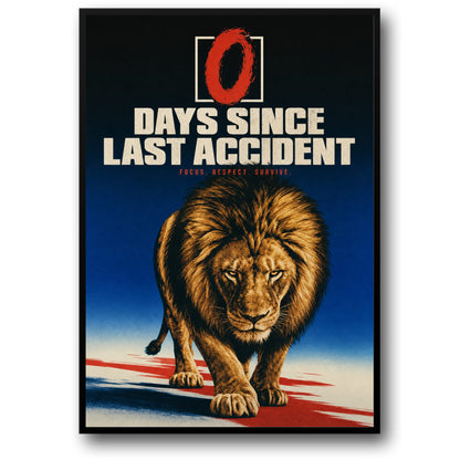 Lion Motivation Art | Days Since Last Accident | Focus Respect Survive | Inspirational Wall Decor Poster Print