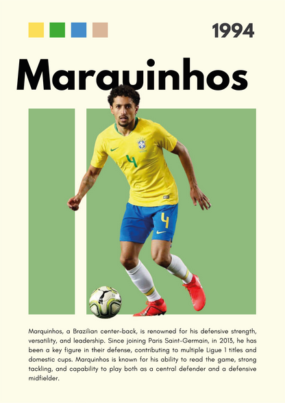 Marquinhos | Brazil National Team | Iconic No. 4 | Yellow Blue Kit