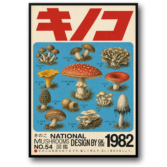 Nationale Paddenstoelen Collectie Poster | Vintage Ontwerp 1982 | Decoratieve Muurkunst Illustratie | Botanische Afdruk | Paddenstoelen Poster