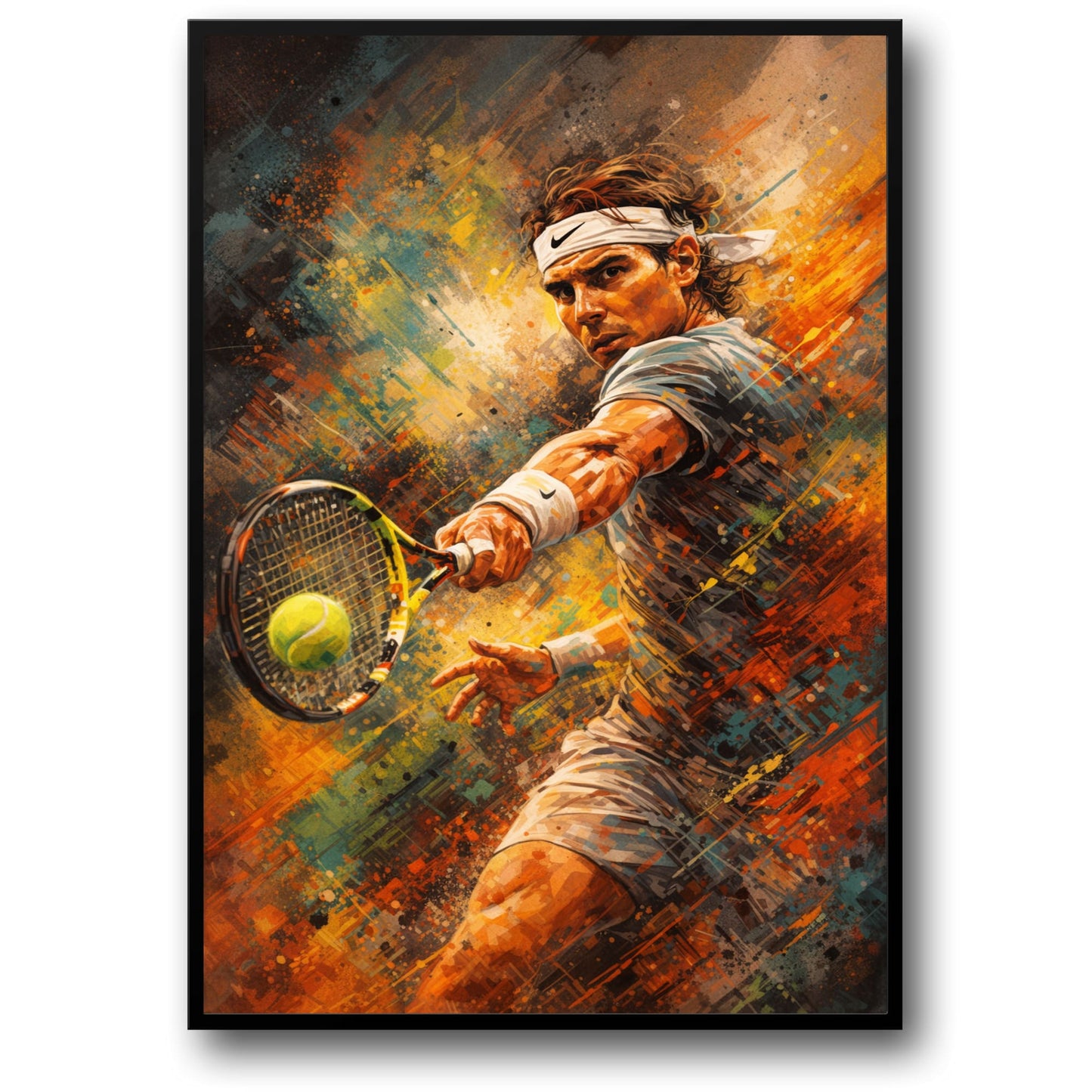 Rafael Nadal | Tennis Action Art | Vibrant Brushstrokes | Energetic Athlete Motion | Colorful Swirl | Sport Enthusiast Poster Print