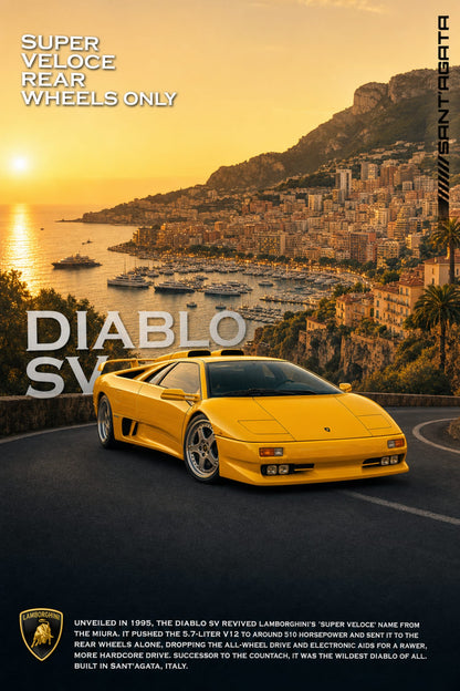 Lamborghini Diablo SV | Iconic Supercar Poster | Classic Exotic Car Print | Luxury Sports Car Wall Art | Rear Wheel Drive Enthusiast Decor