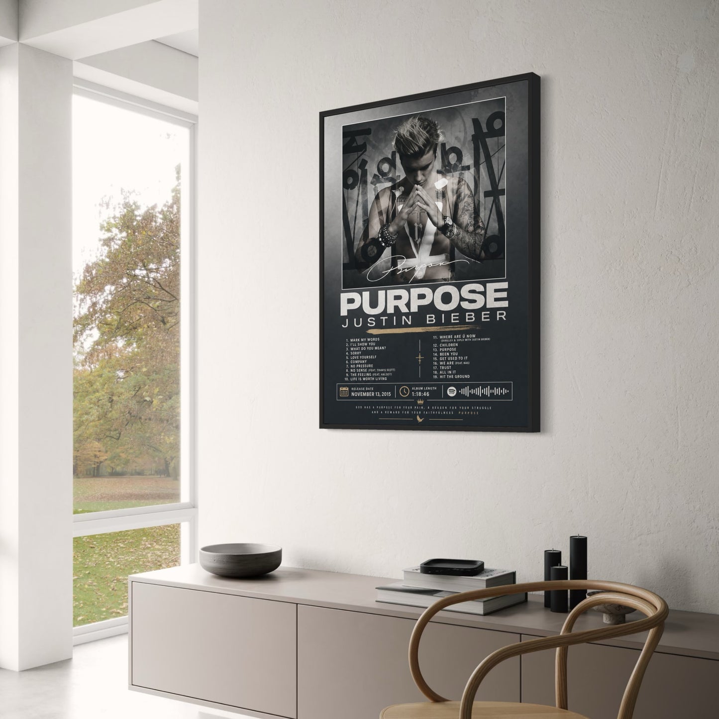 Justin Bieber Purpose Album Poster | Music Wall Art Print | Iconic Album Cover Poster | Modern Art Print for Home Decor | Music Lovers Gift Poster
