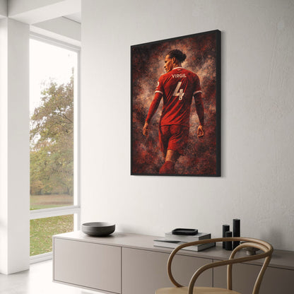 Virgil Van Dijk | Sports Art | Footballer in Iconic Red Jersey | Bold Name & Number Typography | Warm Textured Background | Football Fans Gift | Home Decor Collection | Perfect Poster | Enthusiastic Soccer Decor